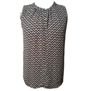 LOFT Blouse Top Sleeveless Women's Size L Buttons Pleats  Lightweight  Business